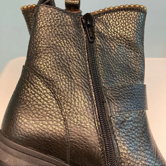 HISPANITAS Sz 6 Via Moto Leather Ankle Boots Green Gold Booties - Picture 4 of 16